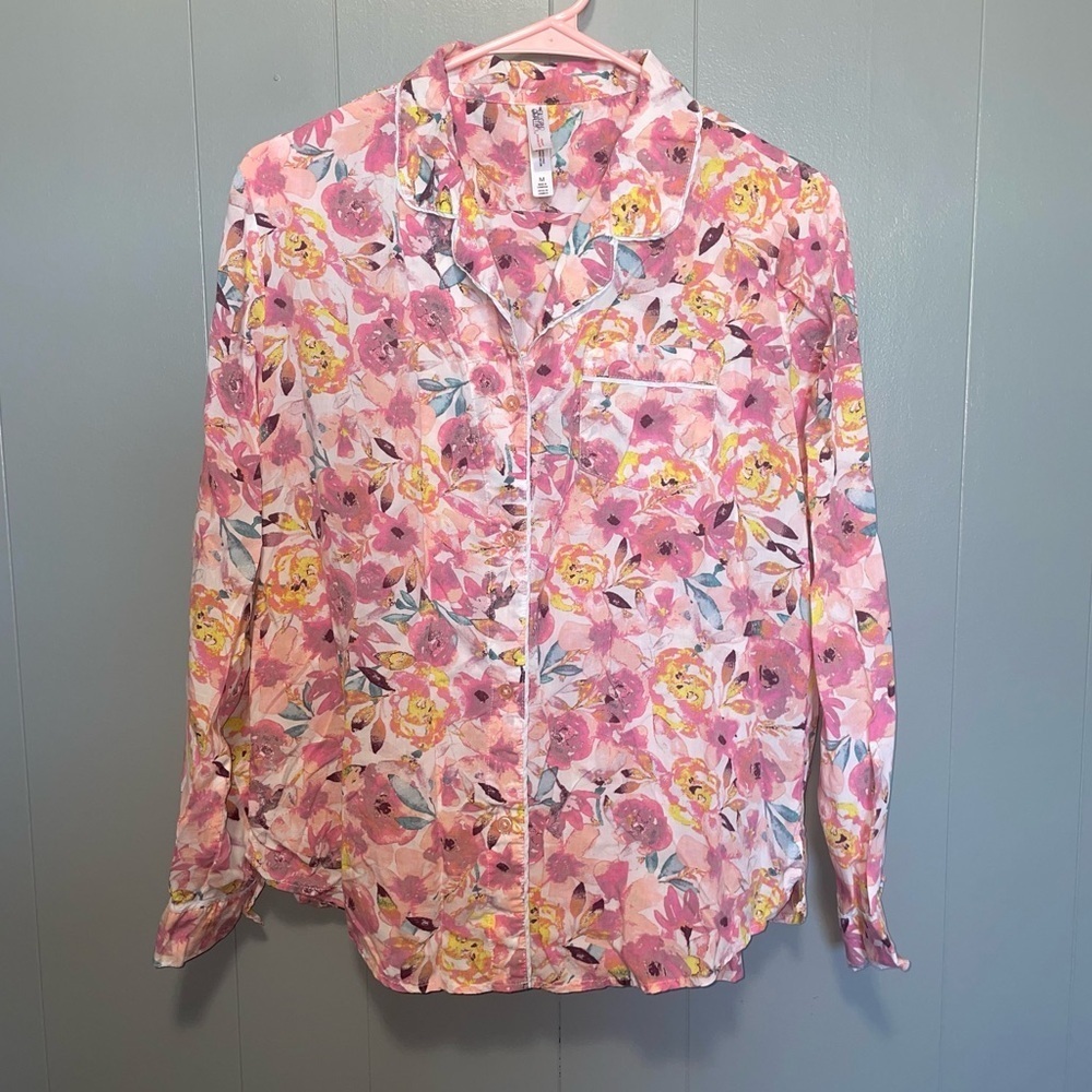 Gilligan & O’Malley Pink Floral Long Sleeve Pajama Set Top Medium Pants Small